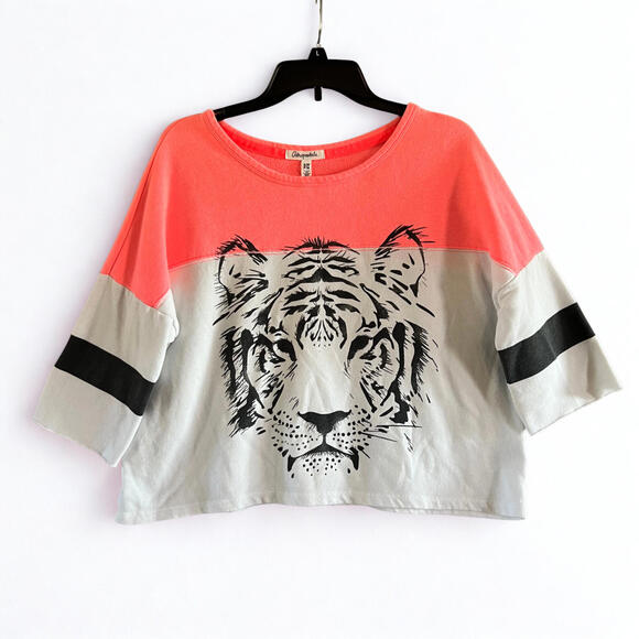 Aerosoles Womens Small Y2k Tiger Print Quarter Sleeve Pink/Black Crop Top - Picture 2 of 5